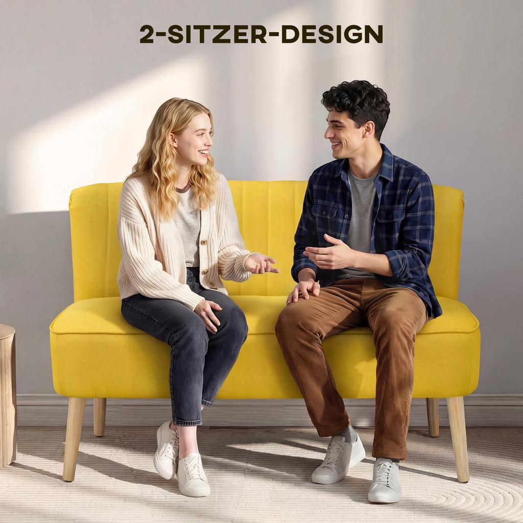 2-Seater Sofa, Soft Upholstery, Easy-Care Cover, up to 220 kg, 117 x 56.5 x 77 cm, Yellow