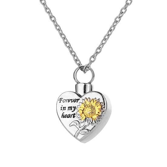 Unisex Sunflower Forever My Heart in Pendant Chain Necklace Memorial Jewelry