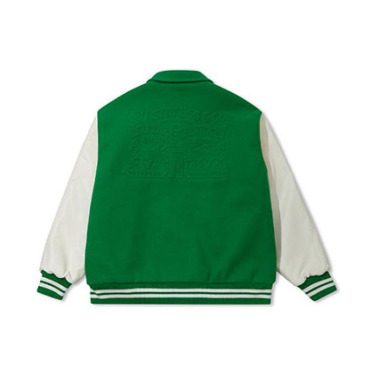 Levis FW22 Single-Breasted Letter Logo Embroidered Polo Baseball Jacket Unisex Jacket Green A5171-0003