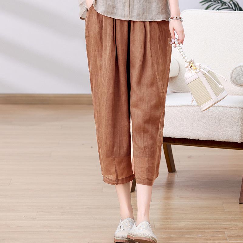 High-End Damen Sommer Ramie Weitbeinige Cropped Hose - Leichtes, Lässiges Baumwollleinen-Design