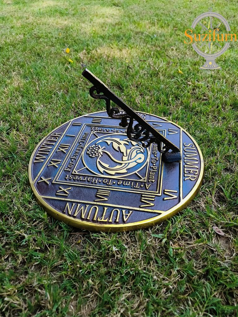 Season Cycle Brass Sundial – Verdigris Finish, 10.5-Inch Garden Timepiece
