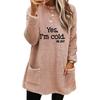 Women Fashion Loose Round Neck Long Sleeve Letter Print Double Sided Velvet Pocket Sweatshirt Top Autumn Winter