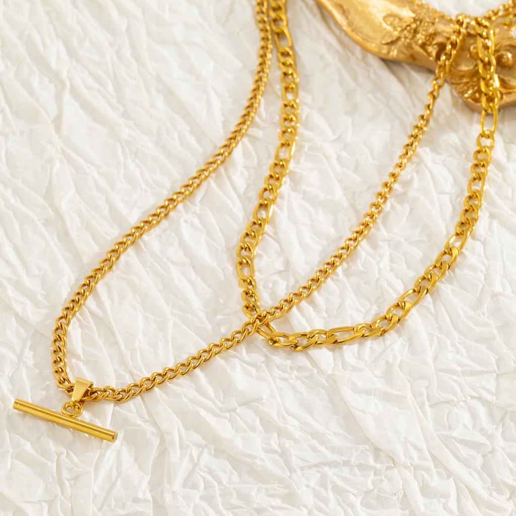Mehrschichtige Halskette für Damen Minimalistisch Stapelbar - 18 Karat Vergoldeter Edelstahl Hypoallergen Eleganter Doppelketten Schmuck