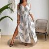 Damen V-Ausschnitt Mode Sexy Print Kleid Elegantes Off-the-Shoulder Split Kleid
