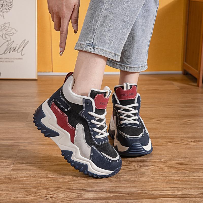 

2025 autumn and winter velvet inner heightening platform dad shoes women s Korean version 7 cm spring casual shoes color matching women s shoes tide 35