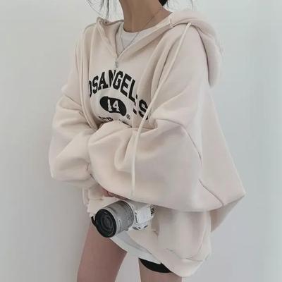 Women's Hooded Velvet Sweatshirt - Loose, Thickened, Fall/Winter 2022, Large Size