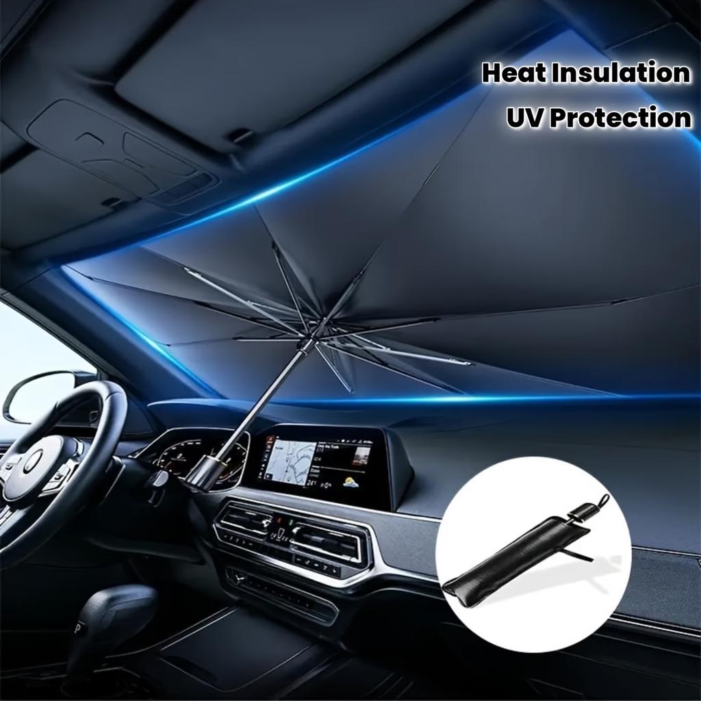 Car Windshield Sunshade - Front Windshield Heat Insulation & UV Protection, Roll-Up Design for Easy Storage - for All Car