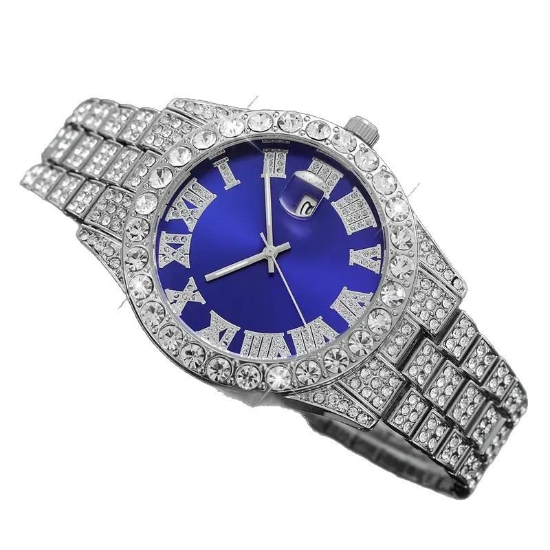 Hiphop Watch, Diamond Set Watch Men's Hip Hop Watch Calendar Men's Quartz Watch Watch