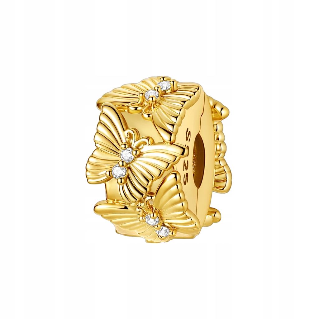 Modular Bead Safety Stopper Charm Gold S925 Butterfly Crystals