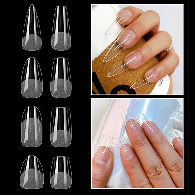 240/600Pcs Short Coffin Nail Tips Half Matte False Tips Full Cover Soft Gel Coffin Shaped Acrylic Nail Tips Clear