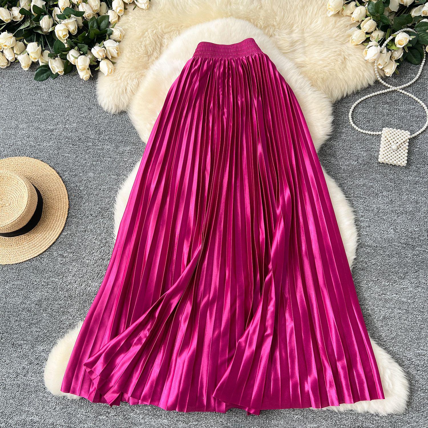 

Pearlescent Satin High Waist 1m A-line Pleated Umbrella Skirt One Size