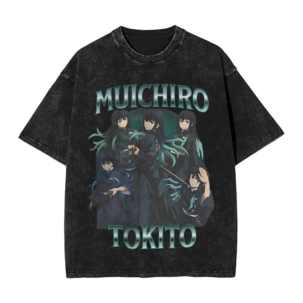 Anime Demon Slayer Hashibira Inosuke Graphic T Shirt Men Women Cotton Tshirts Vintage Washed Tee Harajuku Male Casual T-shirts