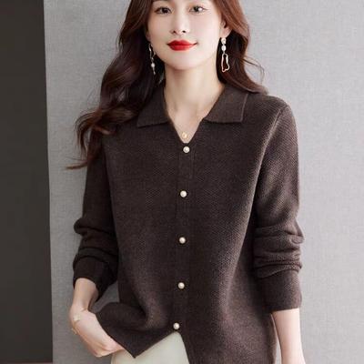Lapel Sweater for Women In Autumn and Winter Loose Sweater Top Pullover Style Knitted Base Shirt