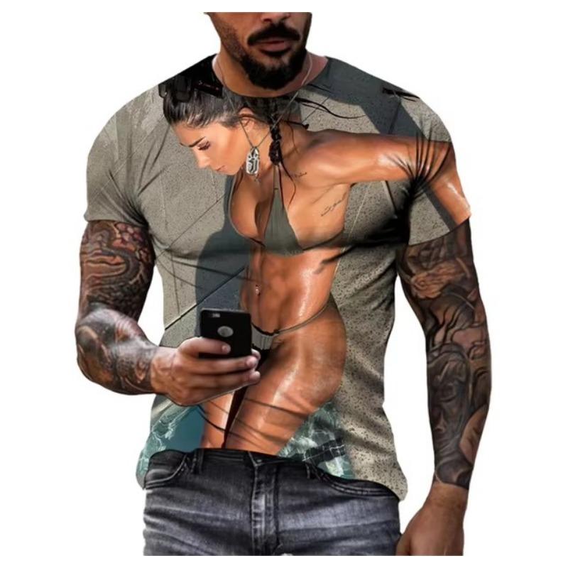 Summer Creative Sexy Beauty 3d Printed T-shirt Fashion Men's Oversized Crew Neck Casual Short-sleeved Shirt