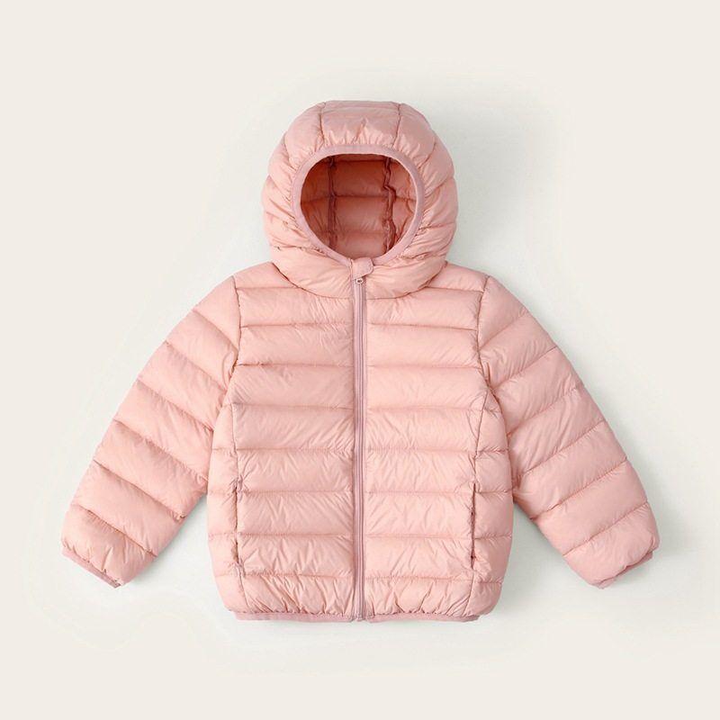 Winter Light Solid Color Hooded Thickened down Jacket Pink 110cm
