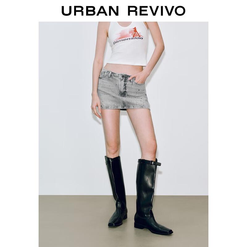 UR 2025 Autumn Retro Washed Metal Embellished Denim Skirt XL