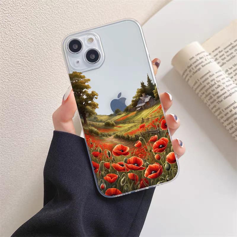 Poppy Flower Bloom Hot Red Clear Case For iPhone 15 11 14 Pro Max 12 13 Pro Max Mini XS X XR SE 2020 7 8 Plus Transparent Cover