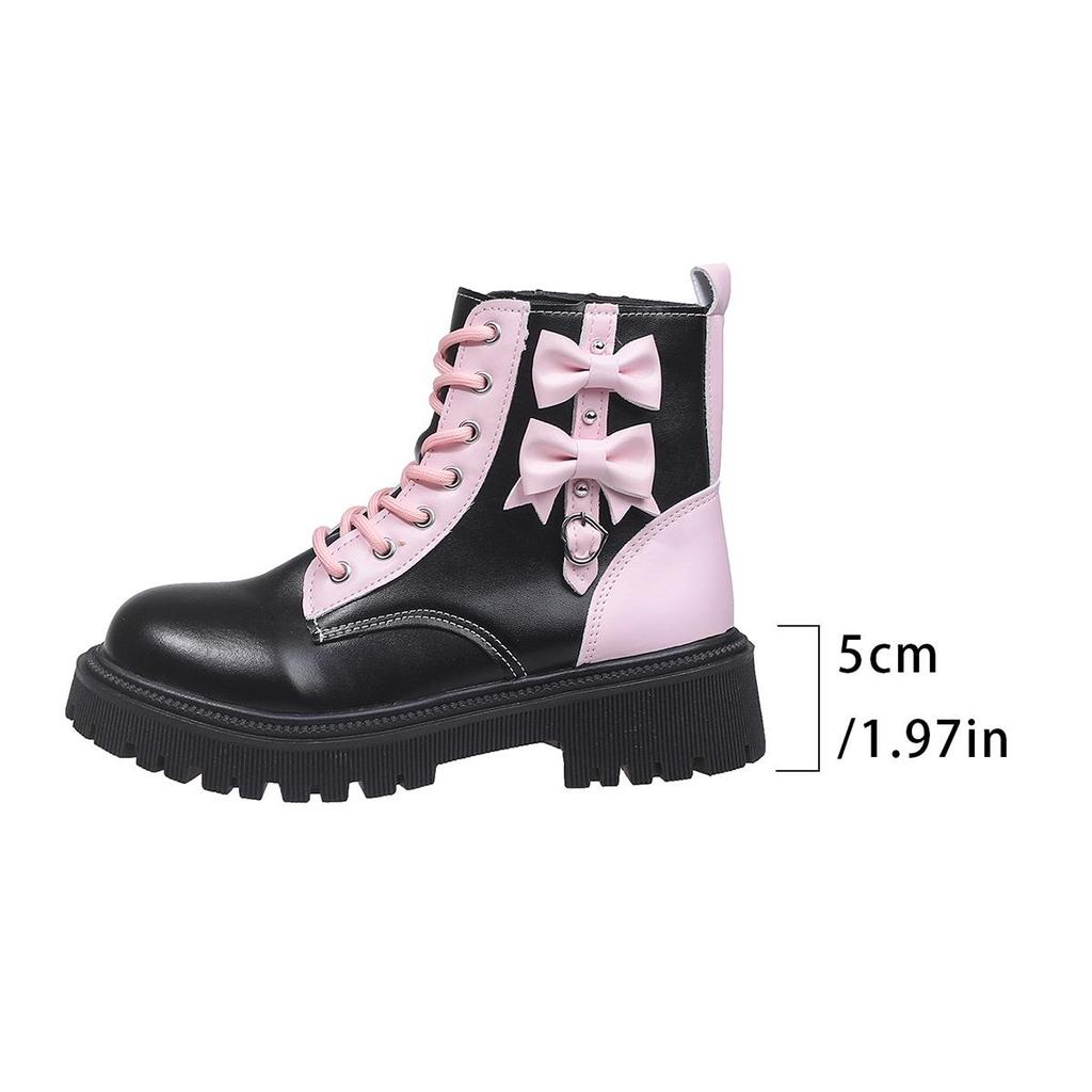 Women's Pink Heart Martin Boots: Korean Style, Thick Sole, British-Inspired, Versatile Lace-up Short Boots