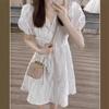 Weißer Kragen Blusenärmel Kleid Damen Sommer Mode Lässiges Design Enges Kleines Röckchen