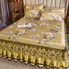 Ropa de cama de lujo lavable suave como el hielo Encaje Falda de cama Bordado Colchas escénicas Tamaño Queen King Alfombrilla plegable refrescante