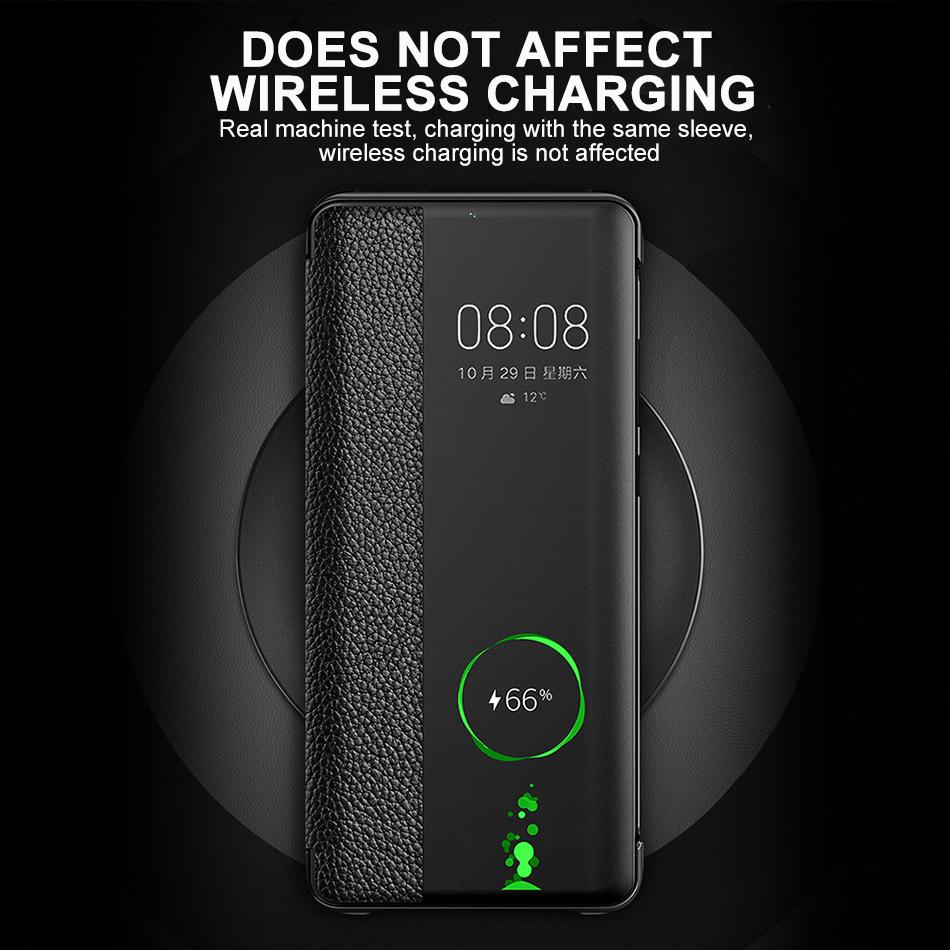 Oryginalne skórzane etui z klapką do Huawei P60 P50 P40 Pro P30 P20 Mate 50 40 30 20 Pro RS Lustrzane Smart Touch View Obudź Uśpij