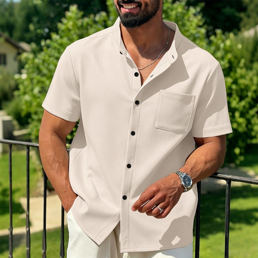 Men's Color Shirt - V-neck Pocketed Short-sleeved Sweater