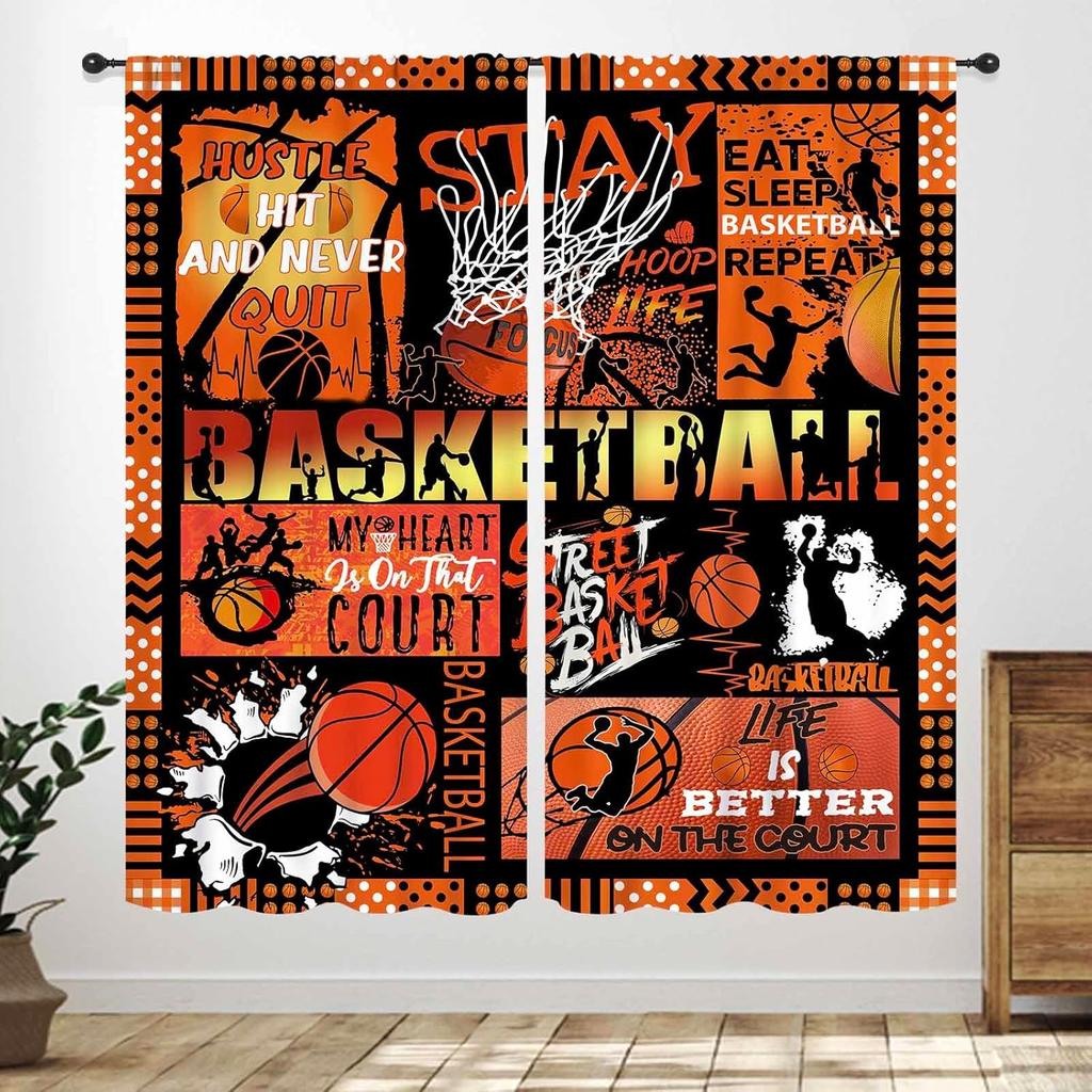 Basketball Curtains Teens Ball Sports Blue Red Flame Match Game Teen Boys Kids Bedroom Living Room Playroom Nursery Curtain For Sitting Polyester