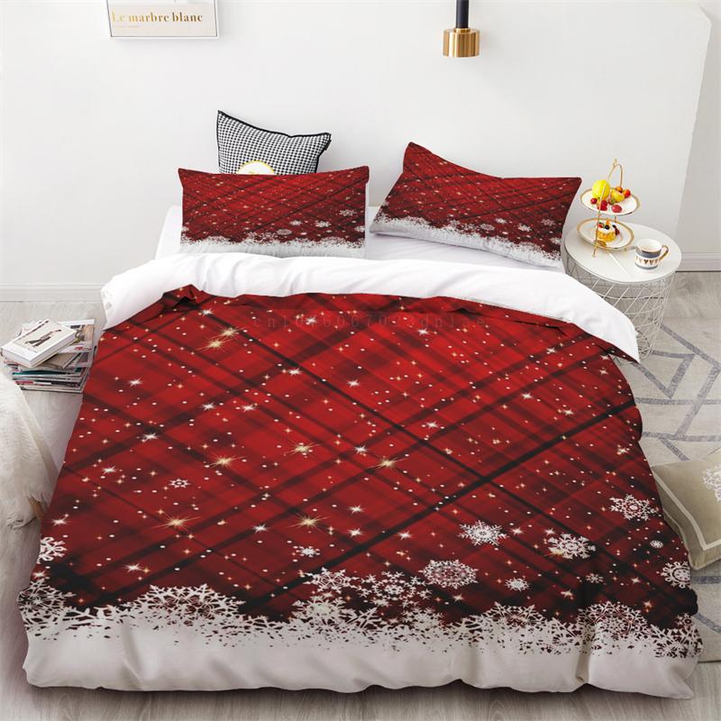 Duvet Cover Christmas Snowflake Red and Black Plaid Three-piece Set Bedroom  Decoration Single Double Bed Queen King Size