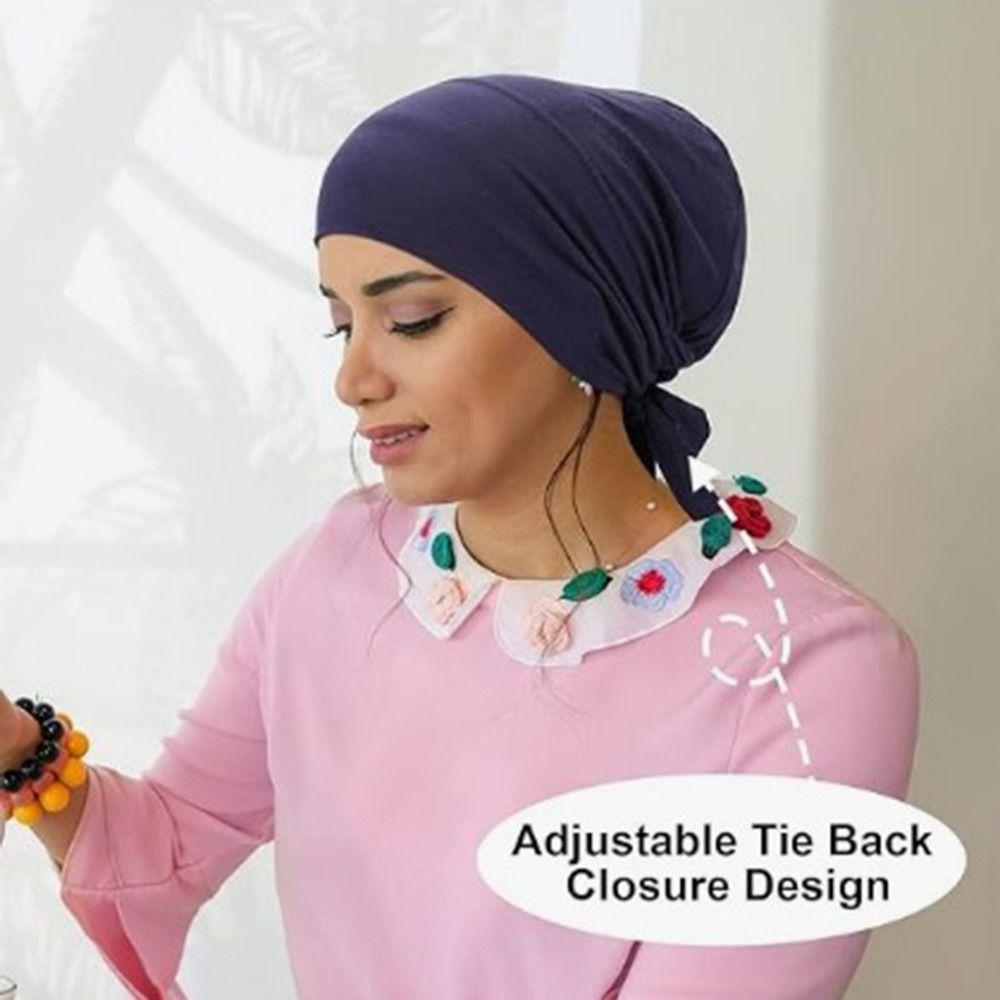Breathable Muslim Ribbon Base Hat, Solid Color Muslim Bonnet Islamic Turban Muslim Women