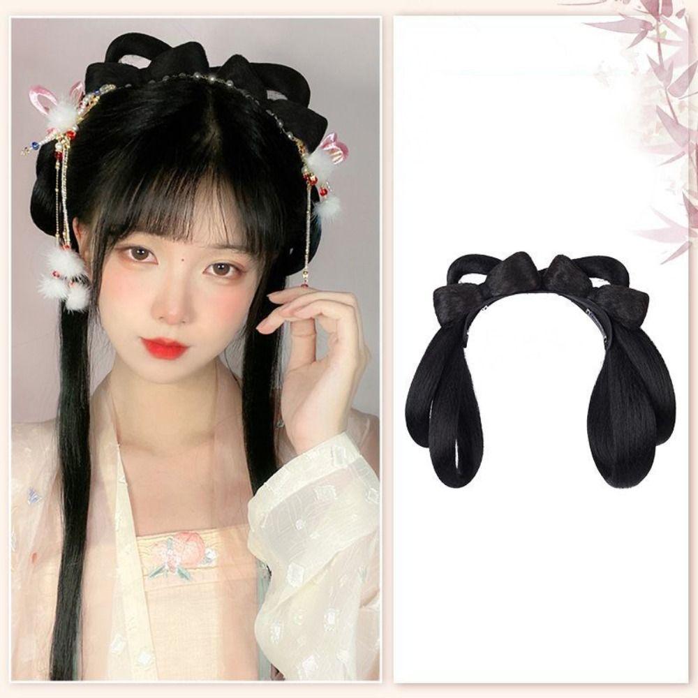 Chinese Style Hanfu Wig Headband Vintage Headwear Retro Hair Chignon Ancient Hanfu Wig  Photography