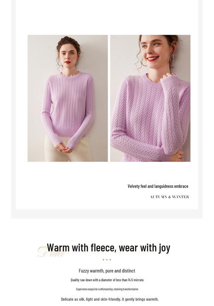 Autumn/Winter 2025 Women's Cashmere Cable Knit Sweater - Round Neck, Loose Fit, Slimming Style
