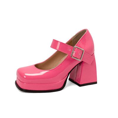 Plateau Damenschuhe Klobige Absätze Quadratische Zehenpartie Damenpumps Lackleder Weiblich Damen Arbeitsschuhe zapatos de mujer WSH5319