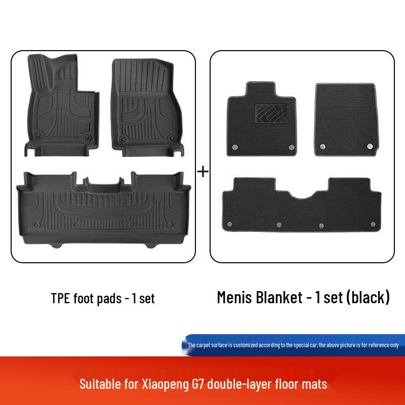 XPeng G7 Custom-Fit Double-Layer TPE Foot Mats, Fully Enclosed, 25 Designs, Original Car Color