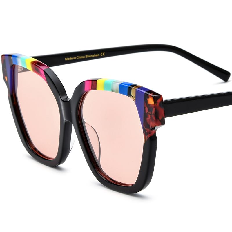 Borregls Acetate Multicolor Polarized Sunglasses Women Cateye Brand Designer Big Oversize Cat Eye Mirrored Sun Glasses 19340T Acetate