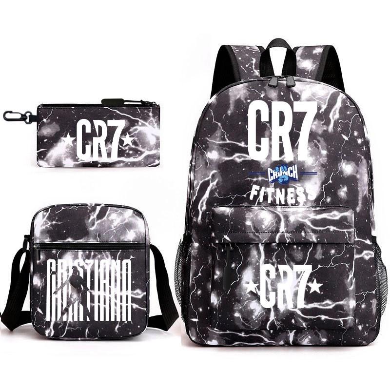 Set Zaino Scolastico Cristiano Ronaldo per Bambini Ragazzi Ragazze 15L Tessuto Oxford Borsa a Doppia Tracolla con Spallacci Imbottiti Traspiranti