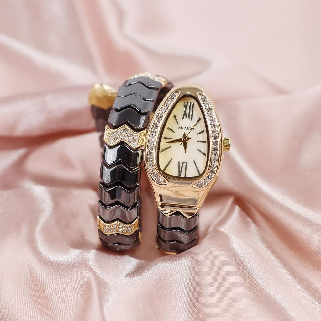 Fashion Black Snake Hot Sell Quartz Watches Women's Full Diamond Steel Strap Watch For Women Bling Unique Luxury Clock Relogio