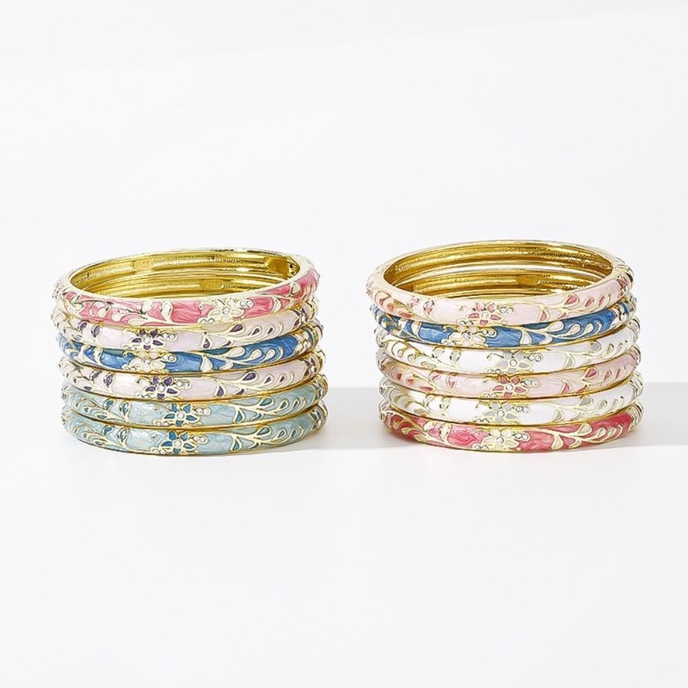 Enamel Flower Bangle Colorful Women's Hand Bracelet Handicraft Vintage Cloisonne Bangle Ladies