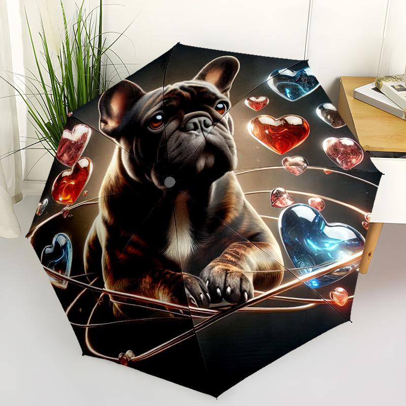 1pc Cute dog pattern Umbrella Portable Folding Umbrella Iron Frame Hole Bone Structure Outdoor Home Umbrella