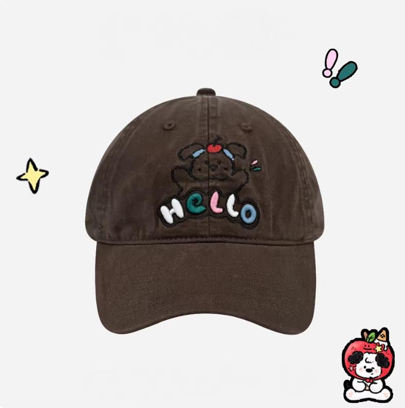 Unisex Cotton Mesh Baseball Cap Puppy Letter Embroidery Korean Vintage Style Hat for Outdoor Casual Wear
