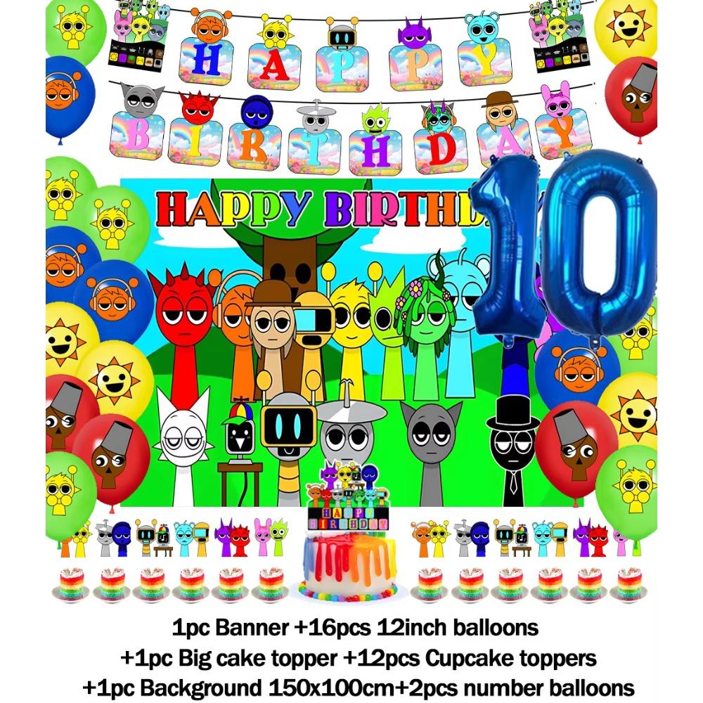 Hot Game-Incredibox Sprunki Kids Birthday Party Balloon Banner Background Cake Topper Decoration Baby Boy Party Supplies Gifts