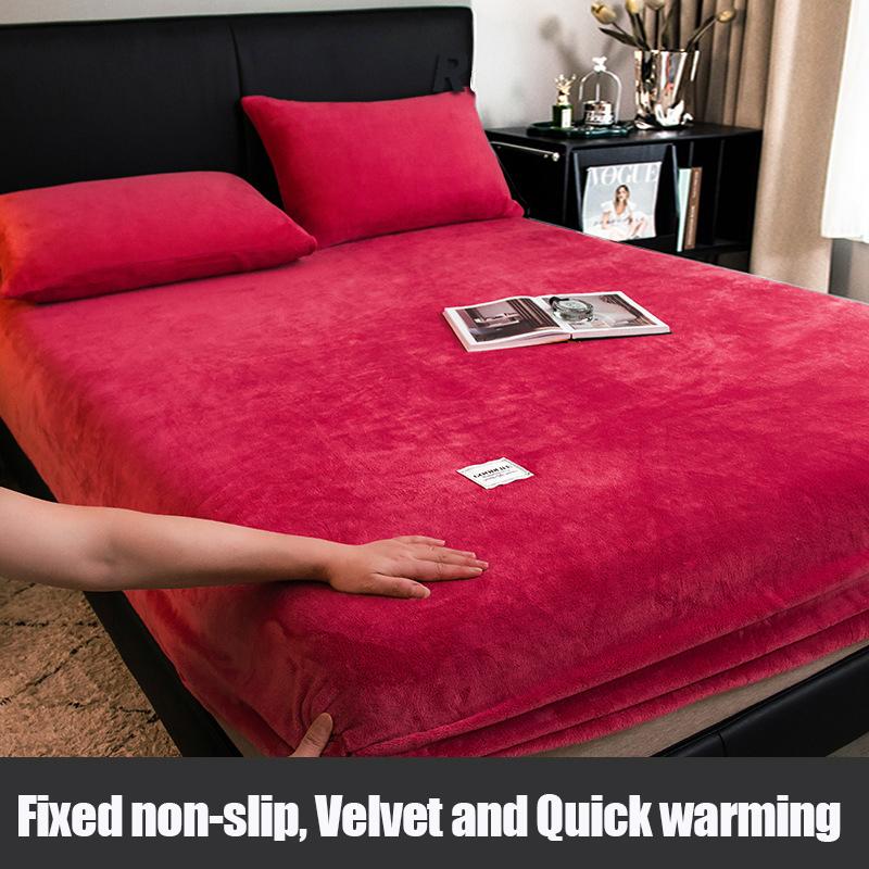 1 buc Cearceaf de pat elastic cald de iarnă, ajustabil, din flanel catifelat, husă de saltea pufoasă cu elastic pentru dimensiunea 200 Queen și 180