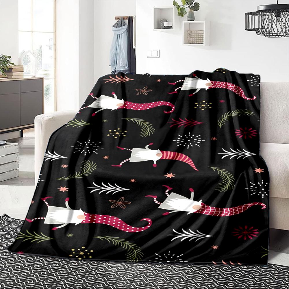 1Pc Holiday Gnomes Celebration Blanket Soft Throw Blanket For Home Bedroom Bed Sofa Travel Office Solid Christmas Blanket