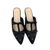 Gentle Fairy Bag Head Half Slippers Spring Fashion French Temperament Elegant Satin Bow Pointed Wedge Slippers