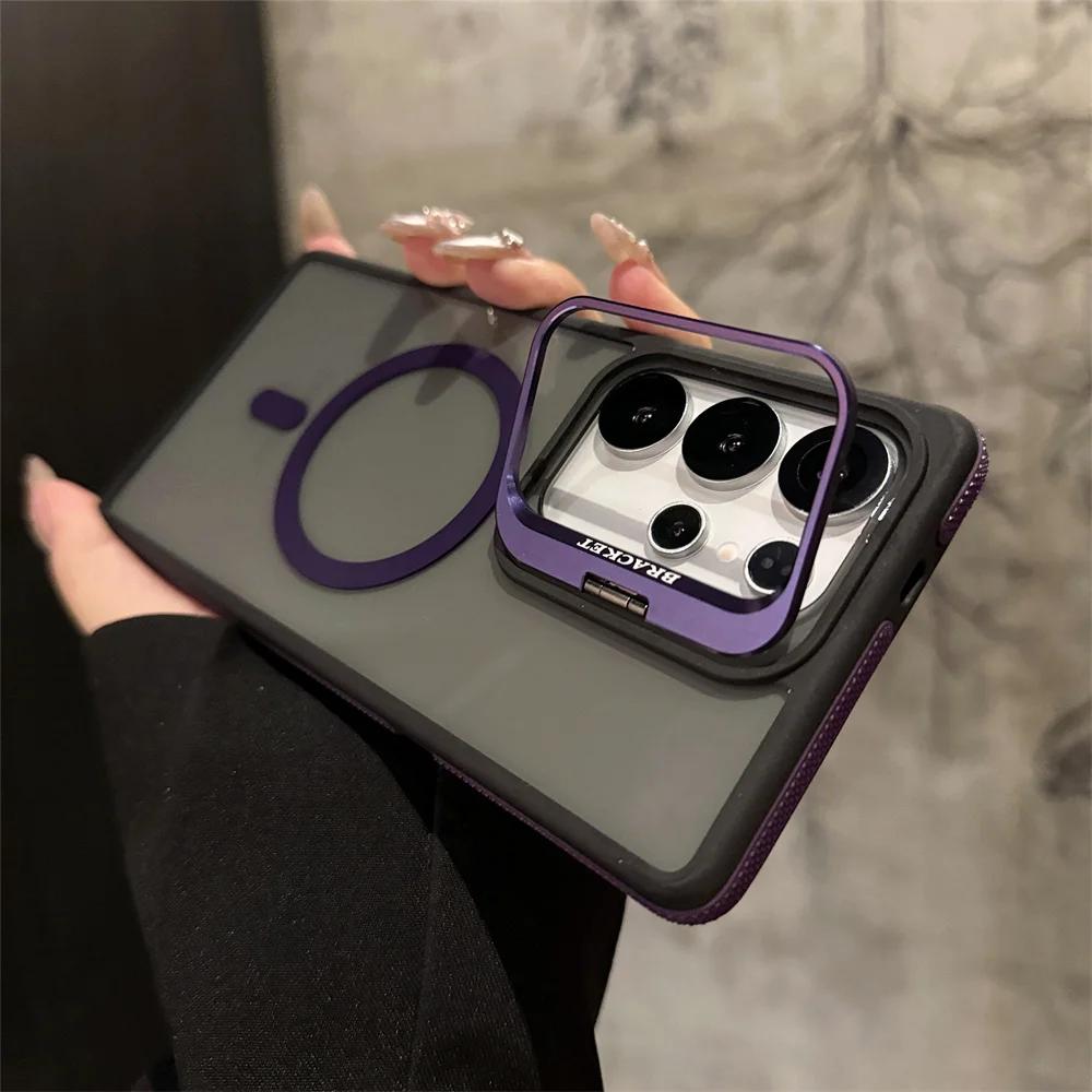 For Magsafe Magnetic Metal Lens Protection Stand Case For Galaxy Samsung S25 S24 S23 S22 Ultra Plus FE Shockproof Cover Bumper
