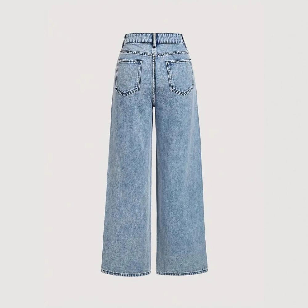 Women's High Waist Straight Leg Jeans Loose Fit Rhinestone Embellished Denim Pants Elegant Spring Wash Wide Leg Trousers