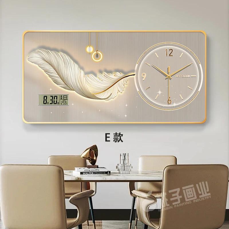 New perpetual calendar decorative painting light luxury feather wall clock living room hanging painting home electronic clock