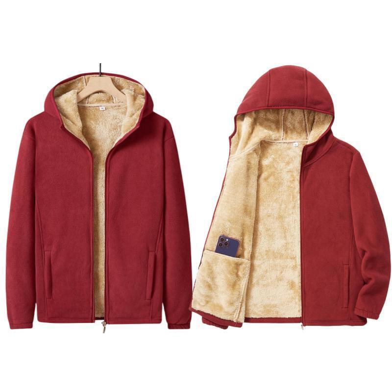 

Зимний свитер с капюшоном для мужчин, утепленная вельветовая верхняя одежда, ветрозащитная, теплая, сохраняющая тепло и фиксирующая температуру флисовая куртка большого размера XL красный
