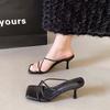 French thin strap square head one-word sandals women's niche high-heeled sandals women's 2025 silver thin heel temperament versatile sandals