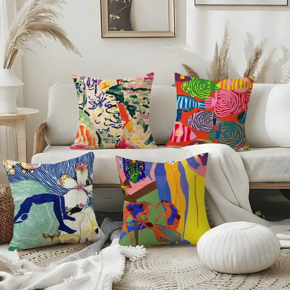 H-Henri M-Matisse Painting Pillow Case Home Dorm Chair Back Short Plush Double-Sided Printing Office Nap Time Cushion Cover