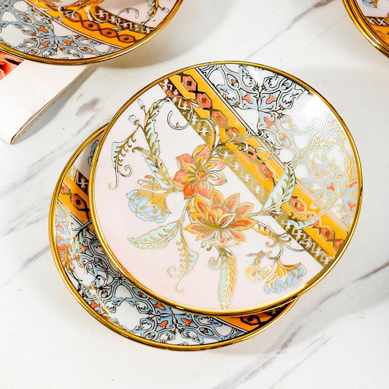 Ceramic Coffee Cup Set Middle East Hot-Selling Small Luxury Phnom Penh Ceramic Milk Tea Cup Hotel American Coffee Cup Saucer